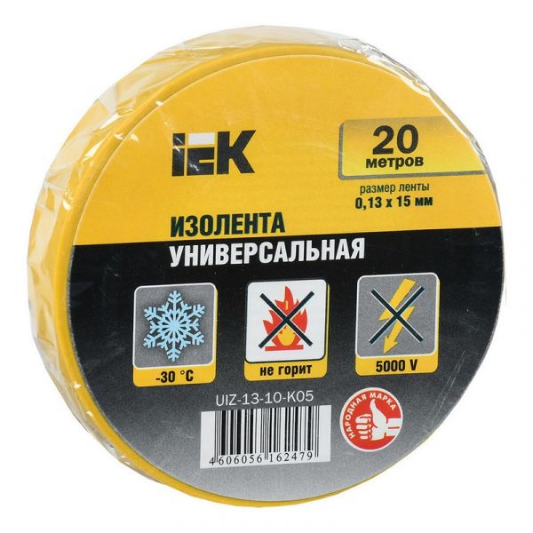 Изолента Iek uiz-13-10-k05-10pcs 20 м x 15 мм, желтый